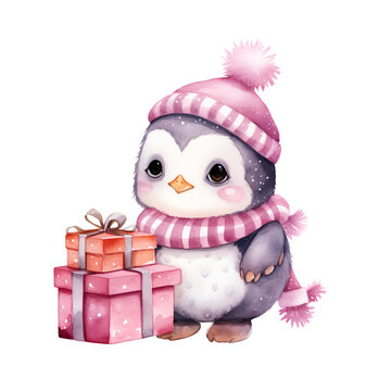  Penguin Christmas Clipart © hathairat