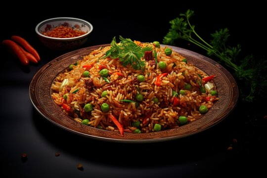 fried rice in bowl at dark background