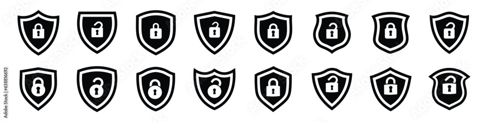 Sticker set of security lock shield icons. protect shield signs. security lock shields logotype shields. col