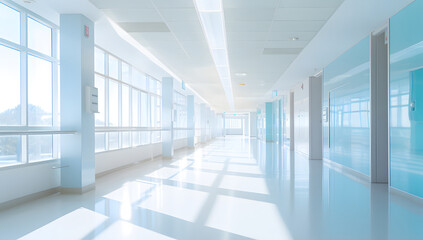white corridor in hospital with light - obrazy, fototapety, plakaty
