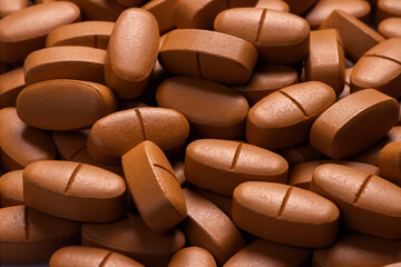 Medical brown pills. Pills background close up