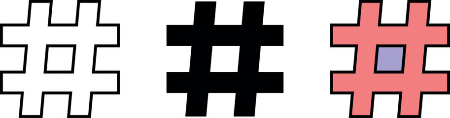 Fototapeta premium Hashtag icons collection set. Hashtag symbols isolated, lined and colored version. Vector ilustration