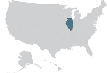 Blue Map of US federal state of Illinois within gray map of United States of America