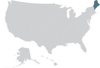 Blue Map of US federal state of Maine within gray map of United States of America