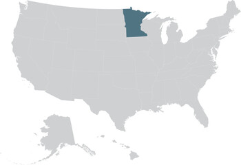 Blue Map of US federal state of Minnesota within gray map of United States of America
