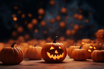 Naklejka na ściany i meble Halloween background group of spooky pumpkin halloween design 3d illustration