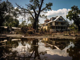 Fototapeta premium Aftermath and destruction after a hurricane
