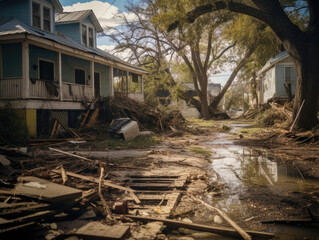 Aftermath and destruction after a hurricane