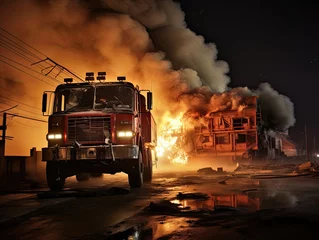 Foto op Canvas fire truck in the fire © RDO
