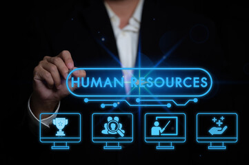 Human resource management, HR, recruitment, leadership and teambuilding. Business and technology concept.HR Human resources Recruitment Team Staff management Business concept.