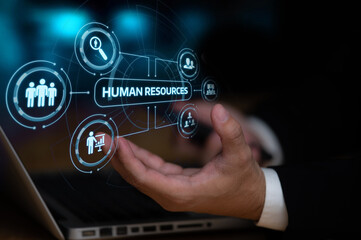 Human resource management, HR, recruitment, leadership and teambuilding. Business and technology concept.HR Human resources Recruitment Team Staff management Business concept.