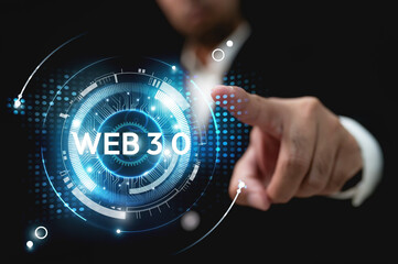 Web 3.0 concept image with businessman hand show web 3.0,Web and technology concepts, forward...