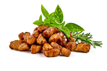 Shish kebab, BBQ meat, Isolated on white background.