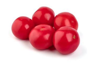 Tomato branch. Ripe fresh tomatoes, close-up, isolated on white background.
