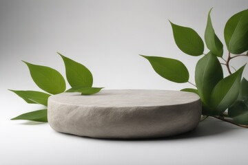 podium made from stone with leaves for display product