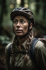 Obraz premium shot of a female mountain biker out in nature