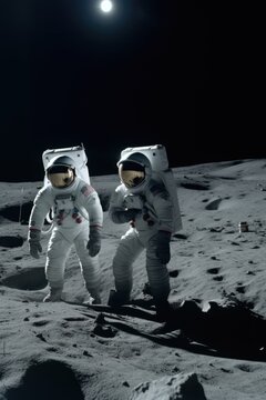 Shot Of Two Astronauts Working Together On The Moon