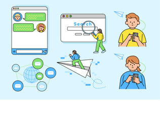 Set of Online Communication, Sending messages, Emails, Cybersecurity. Internet of thing. Simple Vector illustration.