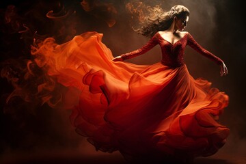 the fervent steps of a Flamenco dancer. The crimson shades of her flowing dress blend into a smoky, fiery silhouette due to the long exposure