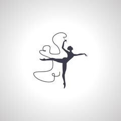 gymnast with ribbon Silhouette. gymnast isolated icon