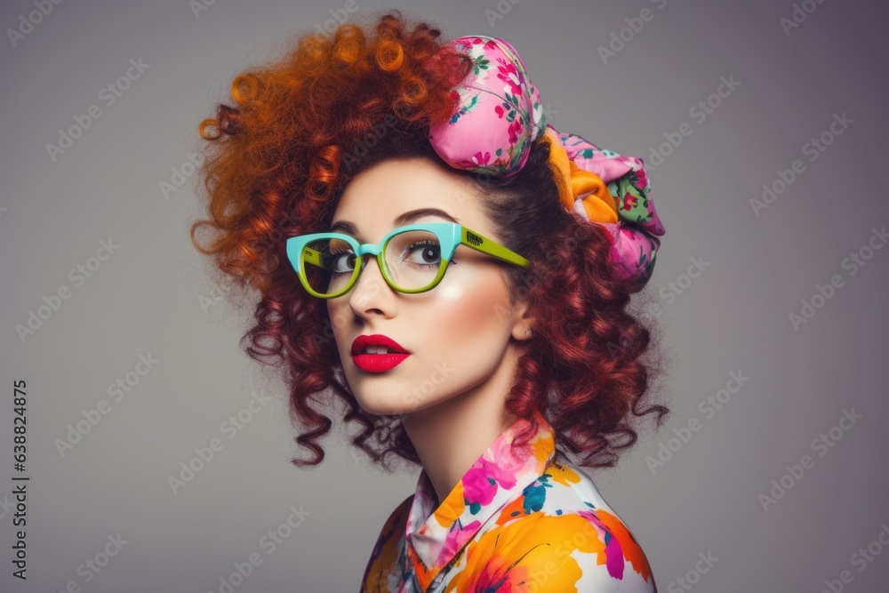 Wall mural studio shot of a beautiful young woman wearing quirky glasses