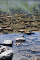 Stones on the ground seen through the clear lake water of Seven Rila Lakes