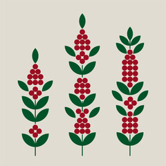 Branch of the coffee tree with red coffee beans. Isolated vector set on white background. Design illustration in minimalistic style. - 638826270