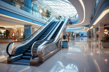 The escalators of a modern shopping mall is a technology concept suitable for automatic and moving.
