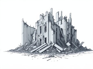 House ruin drawing. AI generated illustration