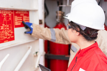 Two workers collaborating on inspections at industrial facility