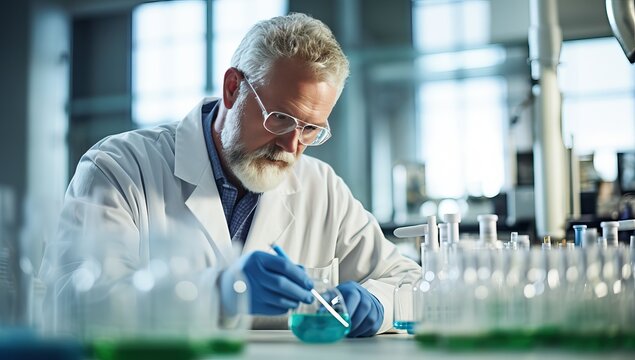 Senior male researcher carrying out scientific research in a lab