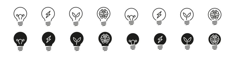 Lightbulb icon set. Electricity energy and idea inspiration collection.