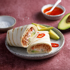 Homemade vegan burrito with avocado