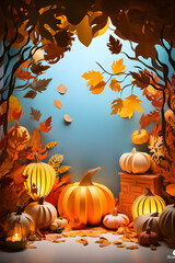 Naklejka na ściany i meble paper cut pumpkin on a halloween themed decorations background art 