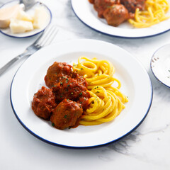 Spaghetti with meatballs and tomato sauce