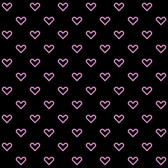 pink heart on black background, heart seamless pattern, beautiful heart background.