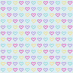 colorful heart on blue background, heart seamless pattern, beautiful heart background.