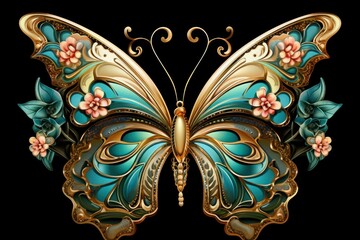 Gold painted butterfly. Generate Ai