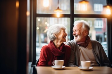 Cheerful senior couple home. Generate Ai