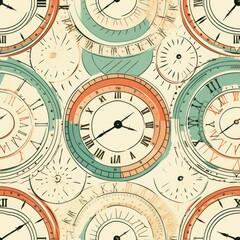 Fototapeta na wymiar Clock illustration pattern banner. Generate Ai