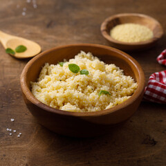 Traditional homemade couscous with fresh basil