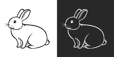 Line art bunny illustration. Cute rabbit with black and white thin lines. Adorable cute animal illustration contour drawing. Minimal bunny line art doodle. Farm rabbit logo concept.