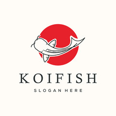 koi fish aquatic vintage logo vector minimalist illustration design, koi traditional japanese fish logo design