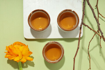 Cozy and tasty hot drink concept - asian tea