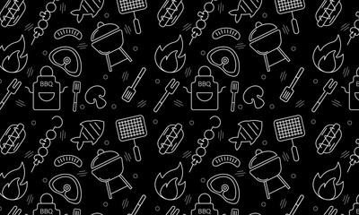Seamless pattern with BBQ icons set. Vector illustration with summer barbecue elements collection.	