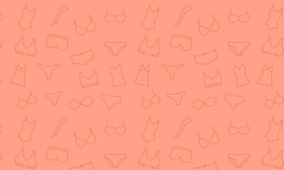 Fototapeta na wymiar seamless pattern with women's underwear, icons of bras, panties, shirts. 
