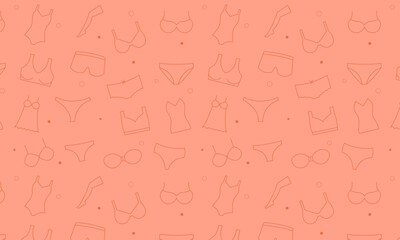 Lingerie woman underwear seamless pattern background. Outline illustration. Bras and panties, feminine, Sexy corset,girly accessories.