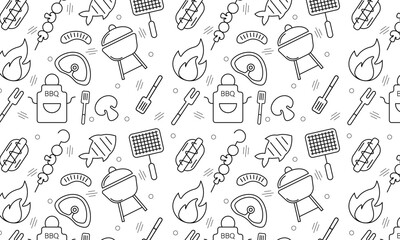 Seamless pattern with BBQ icons set. Vector illustration with summer barbecue elements collection.	