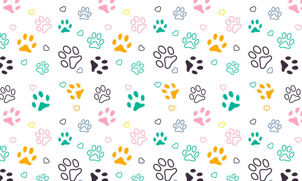 Vector seamless pattern with cat or dog footprints. Cute colorful print.
