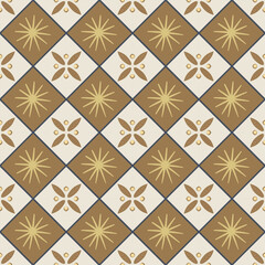 Abstract gold white rhombus shapes vector seamless pattern background. Foulard diamond motif backdrop continuous repeat. Medieval tile lux design . For stationery, packaging. All over print.